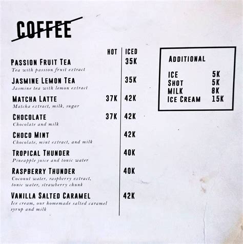 Roastery bar menu .